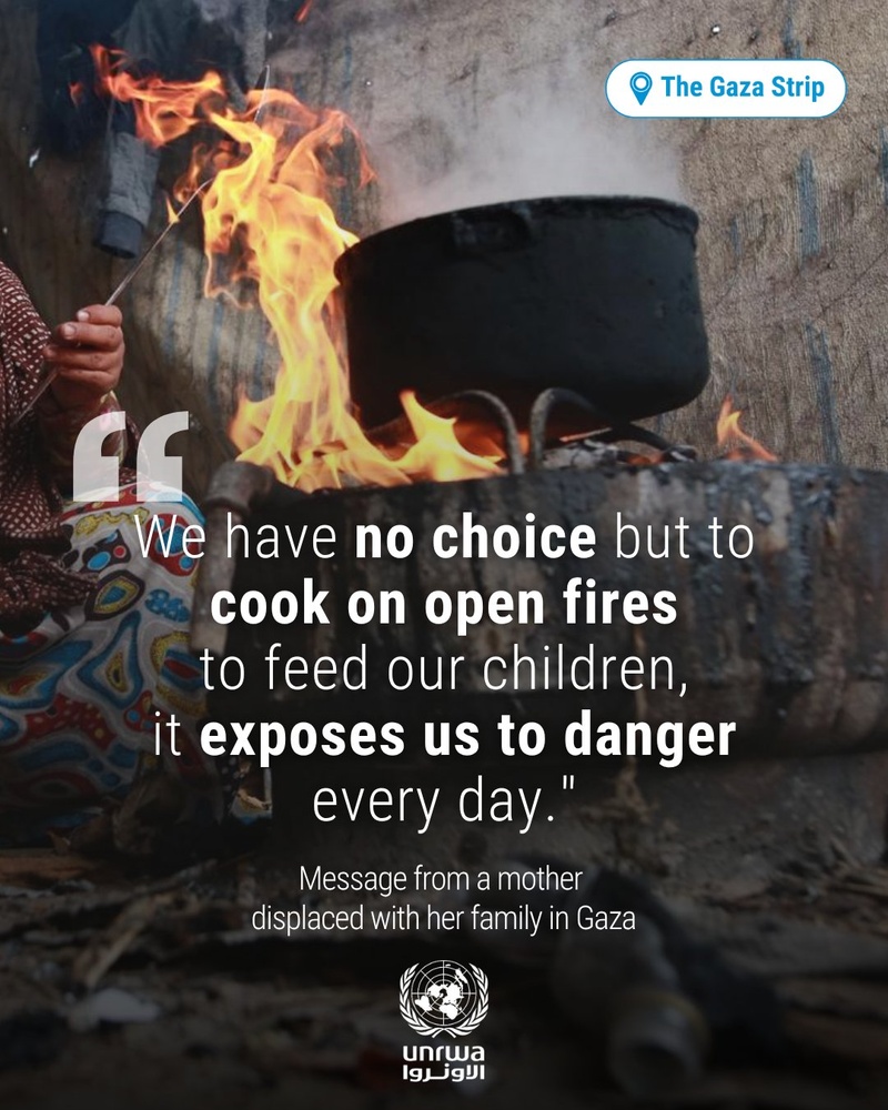 UNRWA: La escasez de combustible y los métodos de cocina rudimentarios agravan el sufrimiento de las mujeres en Gaza