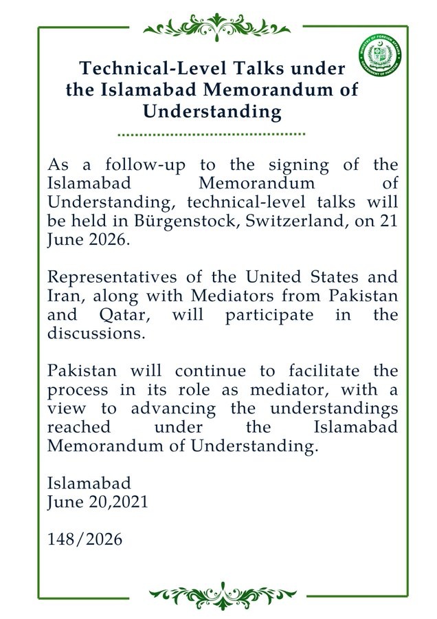 Pakistán anuncia conversaciones entre Irán y Estados Unidos en Suiza el domingo