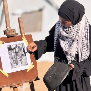 شابة فلسطينية ترسم وجع غزة ب ـ"سواد القدور"