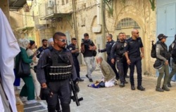 Zionistische feindliche Streitkräfte greifen die in Al-Aqsa stationierten Männer und Frauen brutal an