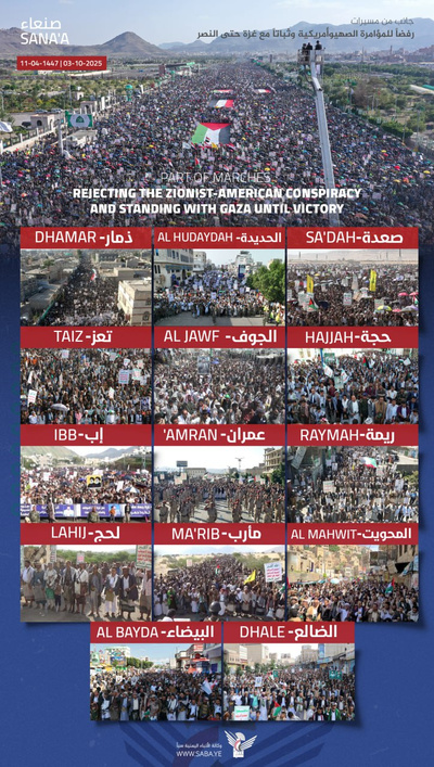 Marchas de un millón de personas en la capital y las gobernaciones rechazan el plan de Trump y se preparan para enfrentar al enemigo y frustrar sus planes